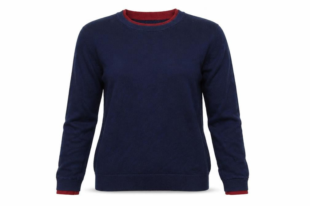Front view of Cape Daisy women’s blue knit jumper, size UK 8