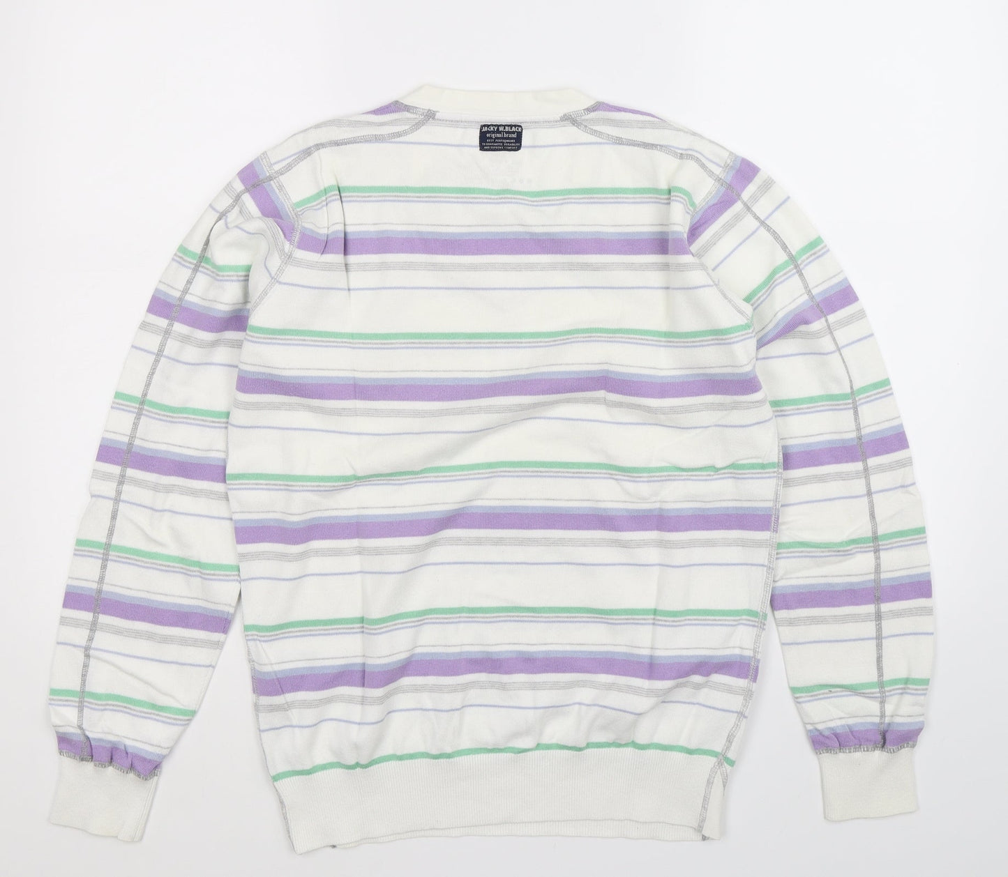 Jack Wilkins Mens White Striped Knit Pullover Jumper Size L