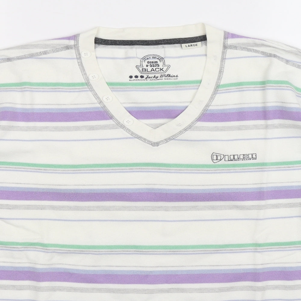 Jack Wilkins Mens White Striped Knit Pullover Jumper Size L