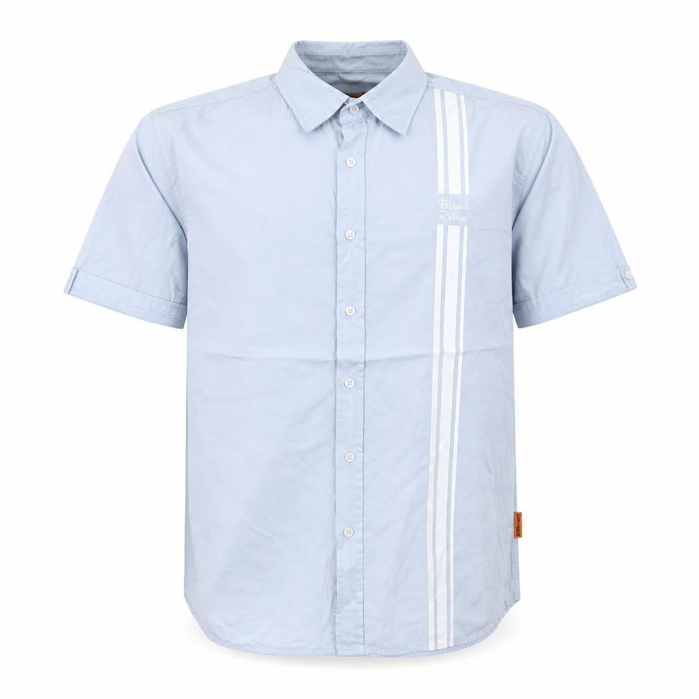 Front view of Blend men’s blue striped button-up, size L