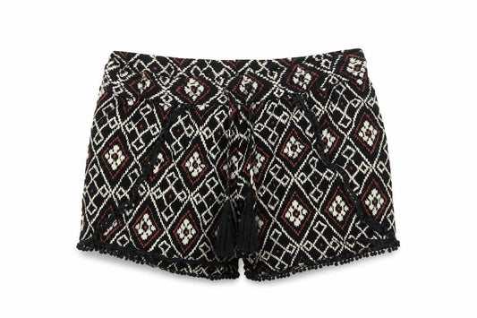 Front view of Atmosphere women’s black hot pants shorts, size UK 12