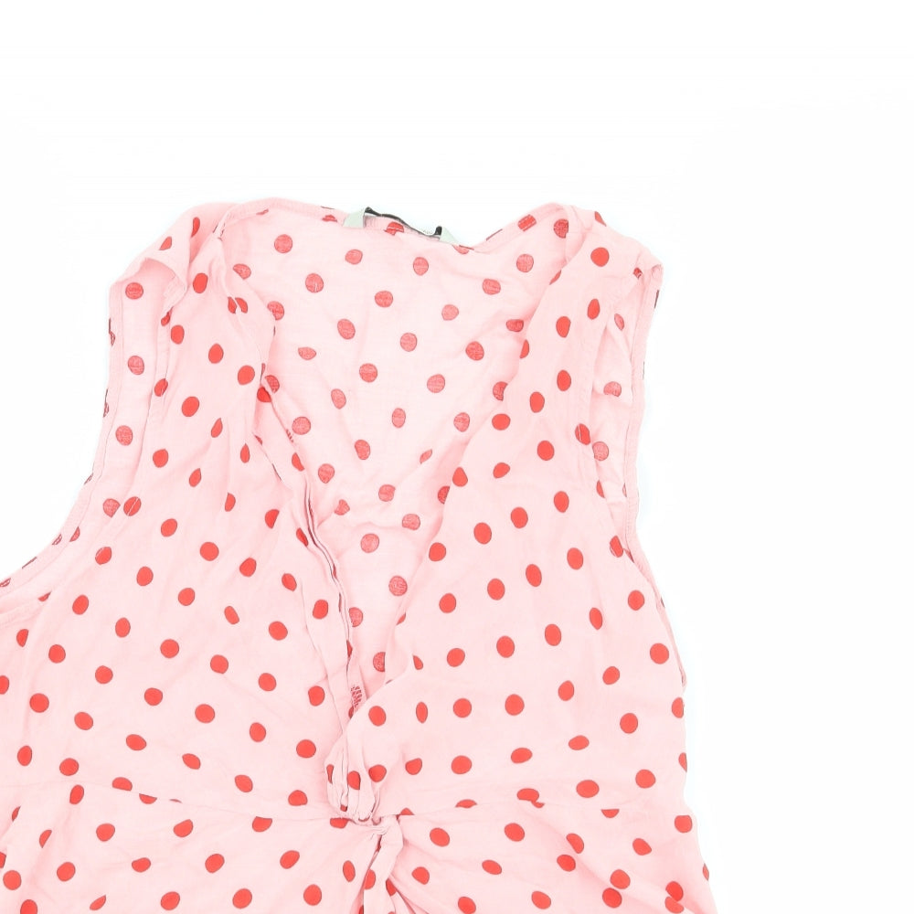 Stradivarius Womens Pink Polka Dot  Basic Tank Size M  - Knot Detail