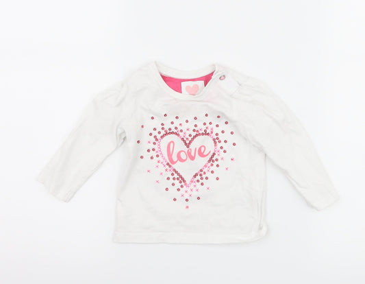 Mothercare Girls White   Basic T-Shirt Size 6-9 Months  - Love heart