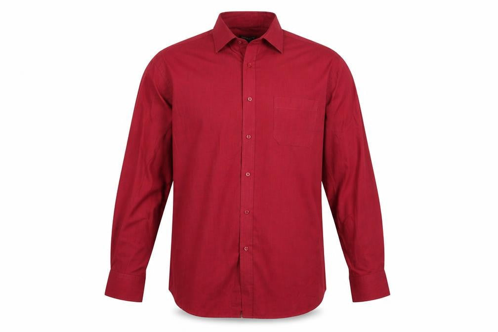 Front view of Debenhams men’s red button-up, size 17.5
