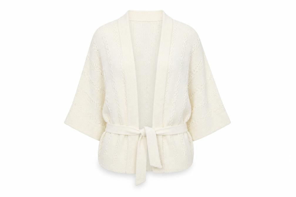 Front view of sixth Avenue women’s ivory cardigan jumper, size 2XL