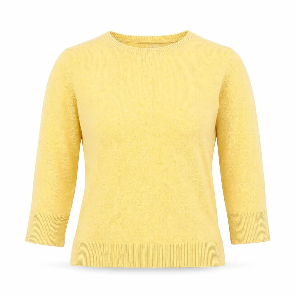 Front view of Miss Selfridge women’s yellow jumper, size UK 8