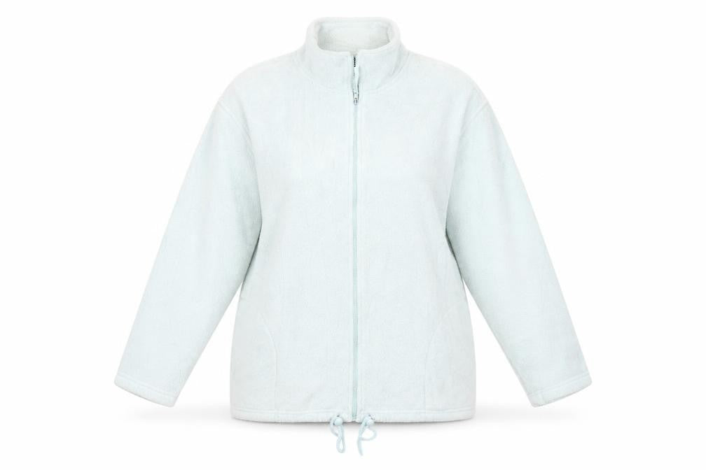 Front view of Mode essentials women’s green full zip jumper, size UK 14