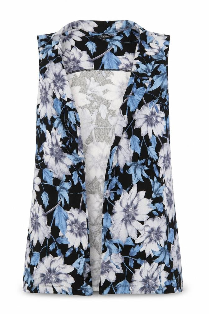 Front view of New Look women’s blue floral cardigan jumper, size UK 10
