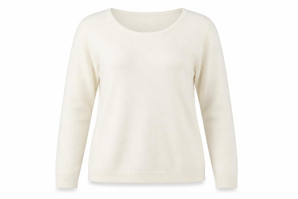 Front view of Love Knitwear women’s ivory jumper, size UK 16