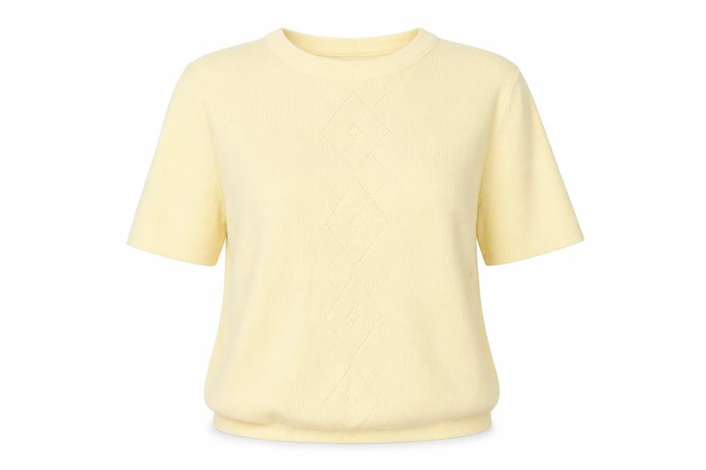 Front view of Hand to Hand women’s yellow basic t-shirt, size S