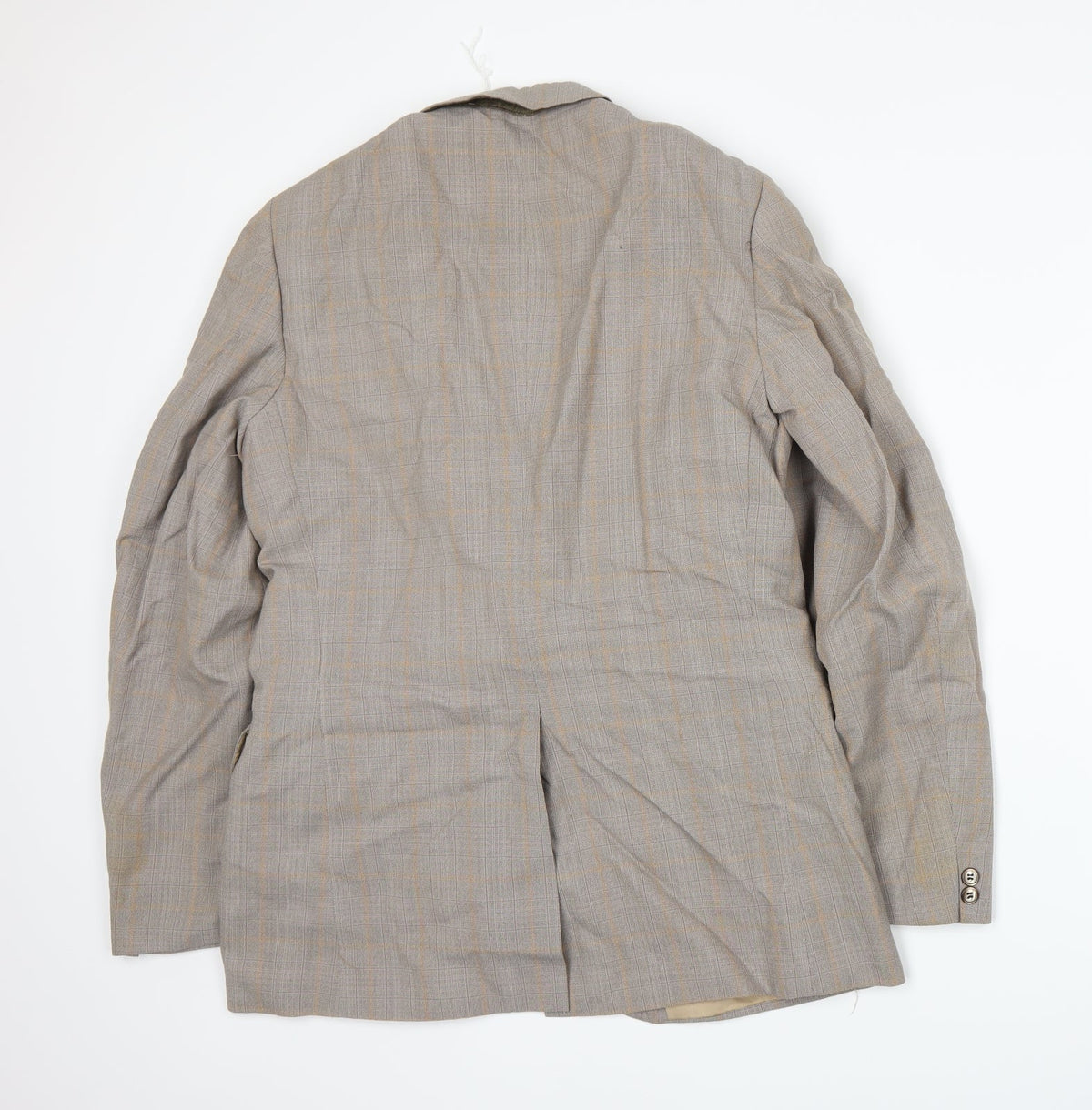 Back view of Preworn men’s beige plaid jacket suit jacket, size M