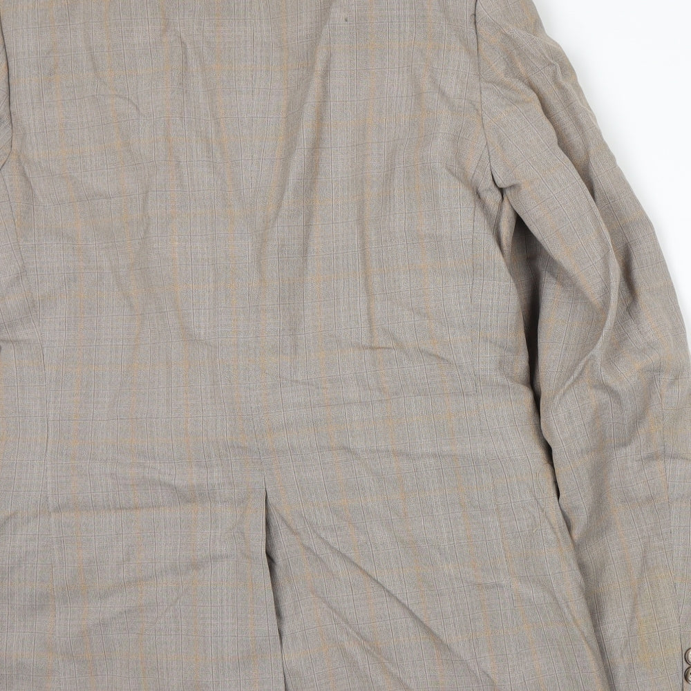 Brand and care label for Preworn men’s beige plaid jacket suit jacket, size M