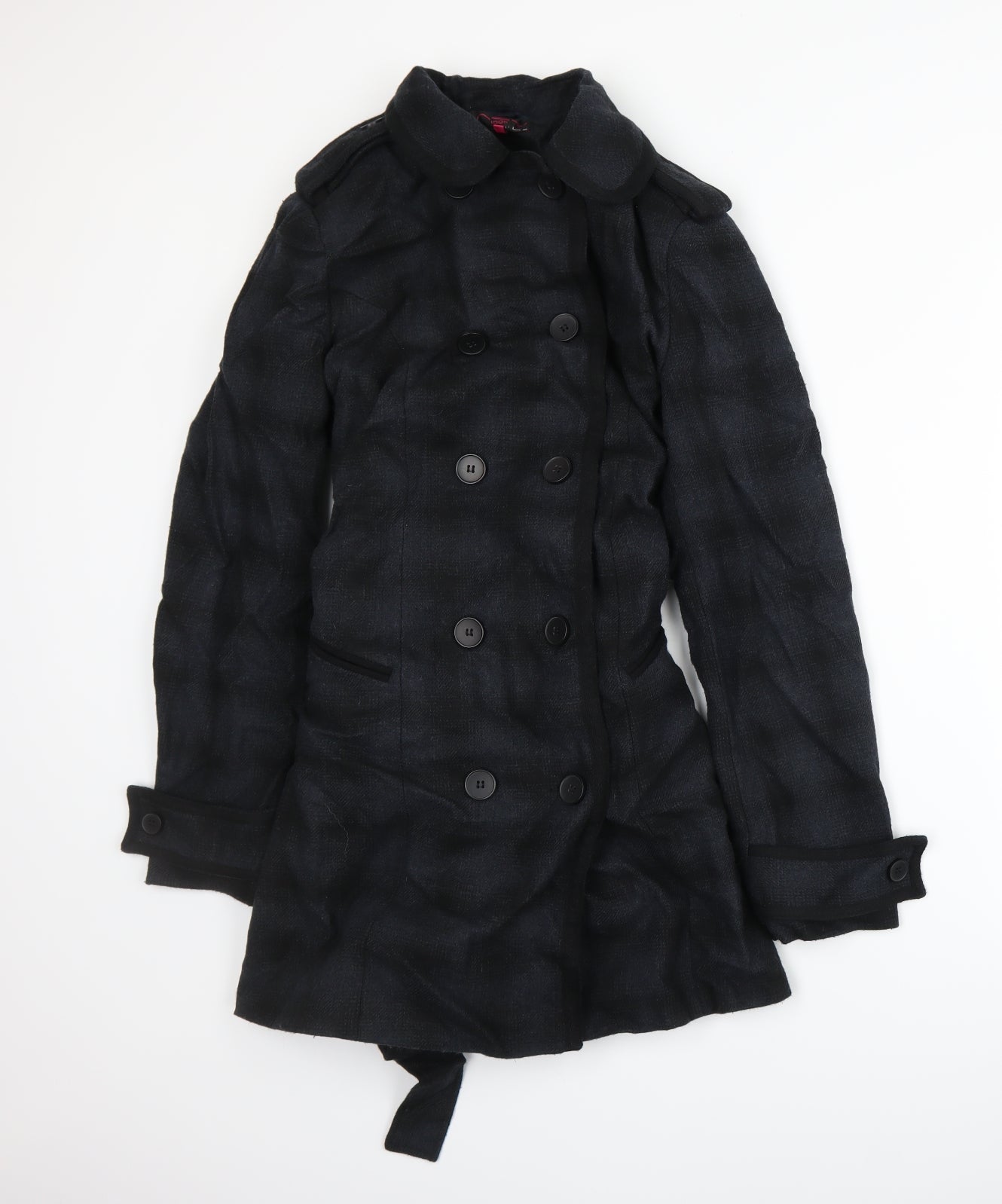 New Look Womens Blue Plaid  Overcoat Coat Size 14
