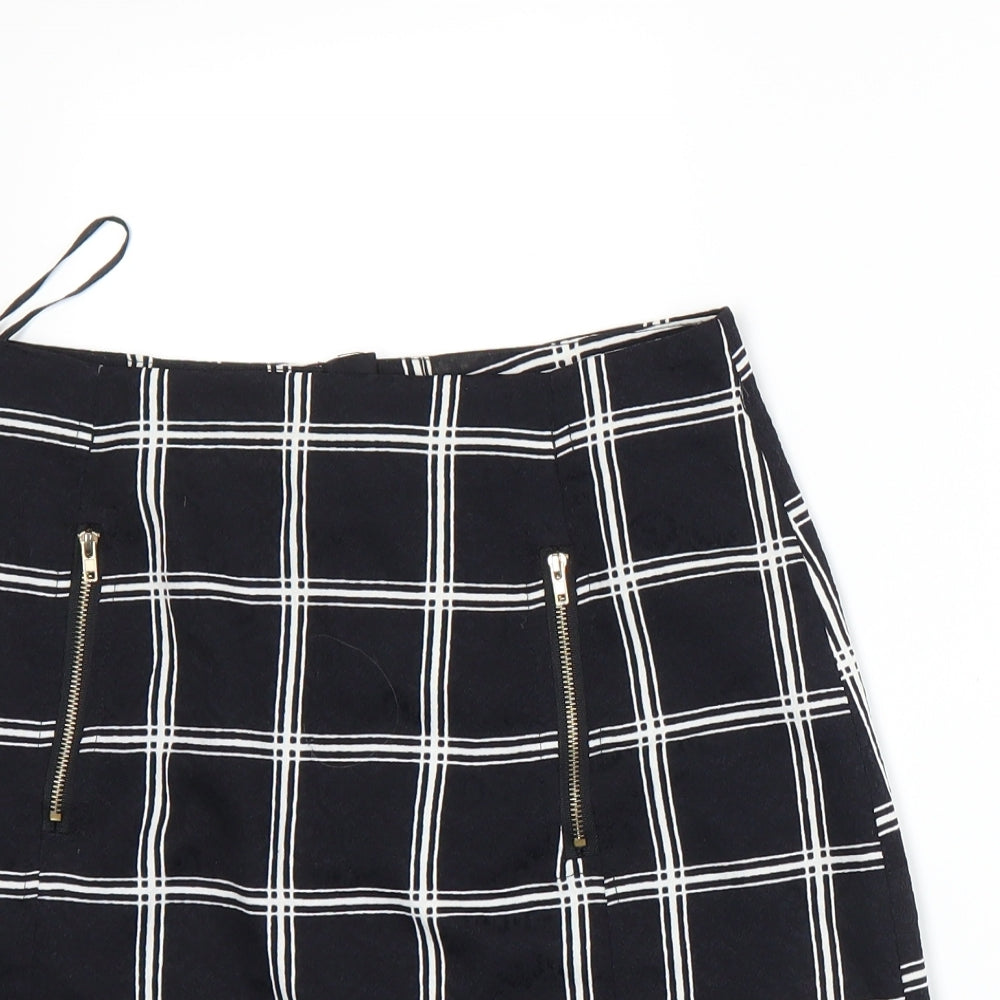Urmoda Womens Black Plaid  A-Line Skirt Size XS