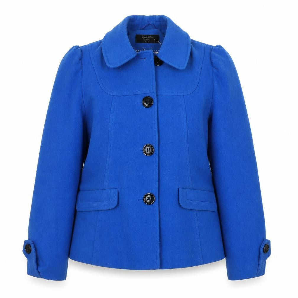 Front view of W women’s blue jacket, size UK 14
