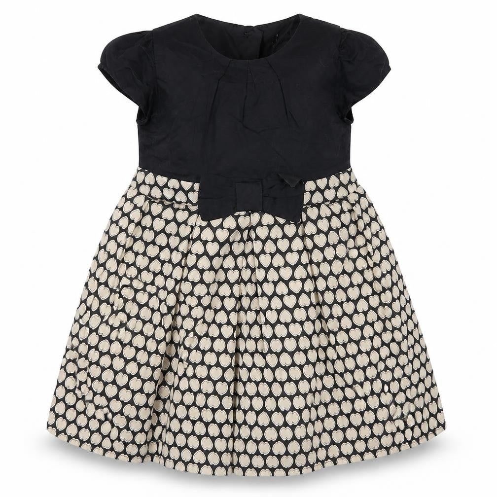 Front view of Vintage girls’ gold skater dress, size 12-18, months - hearts