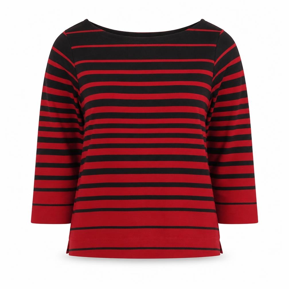 Front view of Joie De Vivre women’s red striped jumper, size L