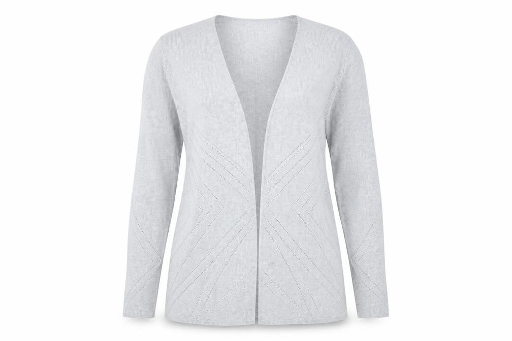Front view of Principles women’s grey knit cardigan jumper, size UK 12