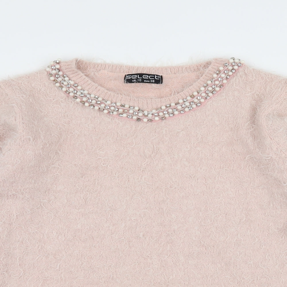Select Womens Pink  Knit Pullover Jumper Size 10  - Embelished Neckline
