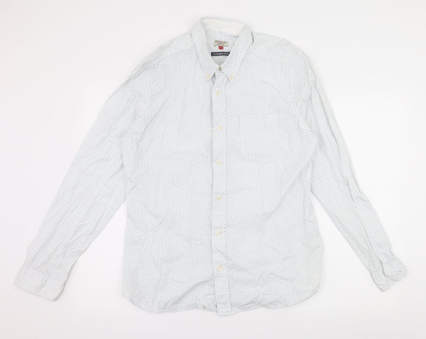 NEXT Mens White Polka Dot   Button-Up Size L
