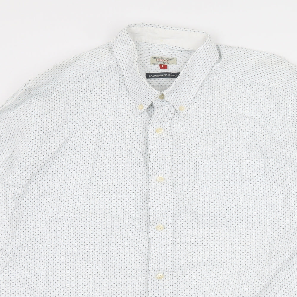 NEXT Mens White Polka Dot   Button-Up Size L