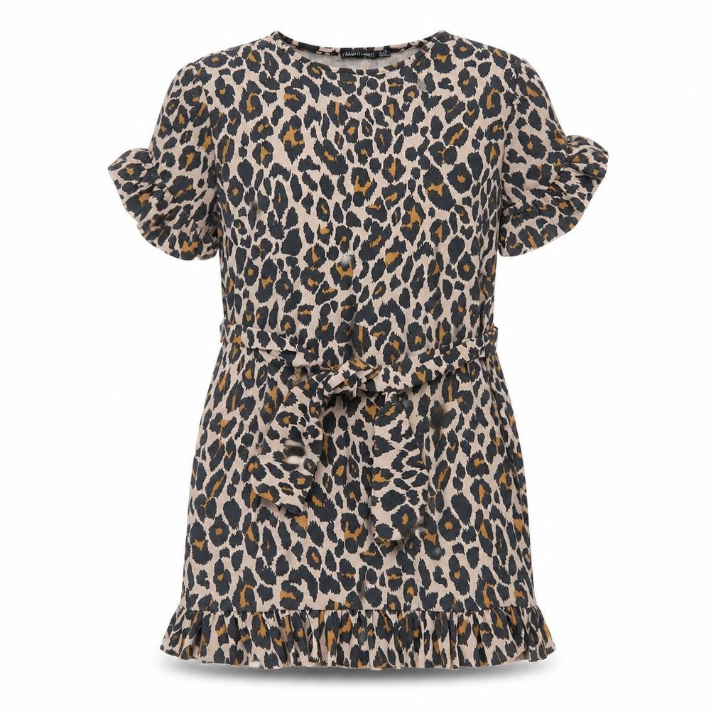 Front view of I SAW IT FIRST women’s brown animal print jersey t-shirt dress, size UK 8