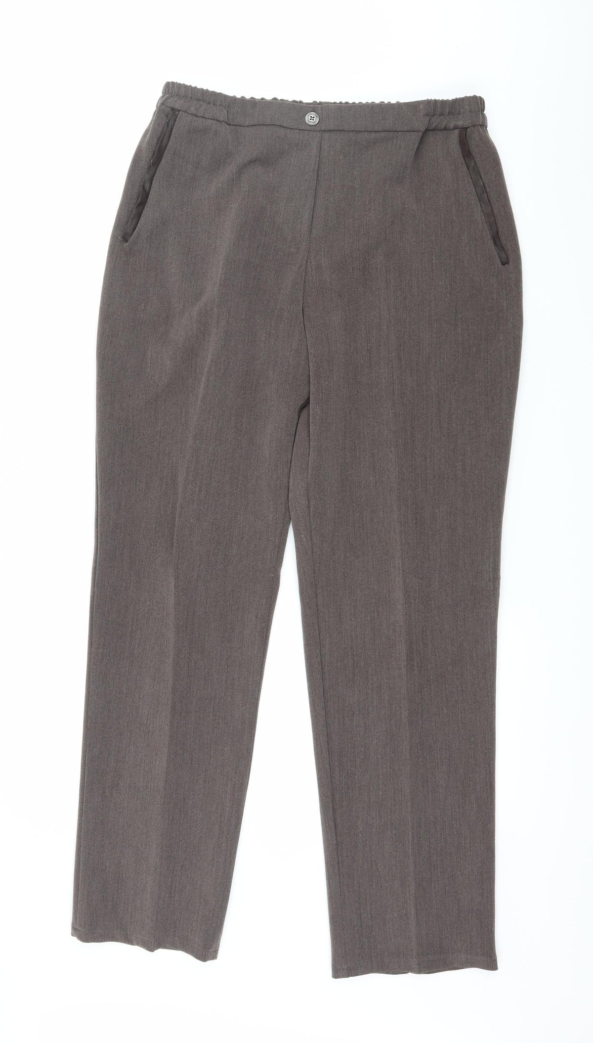 Front view of Afibel women’s grey trousers, size UK 14, 30-inch leg