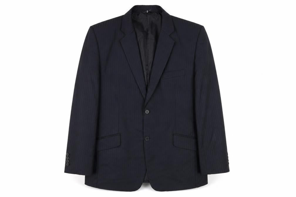 Front view of Preworn men’s blue striped jacket suit jacket, size XL