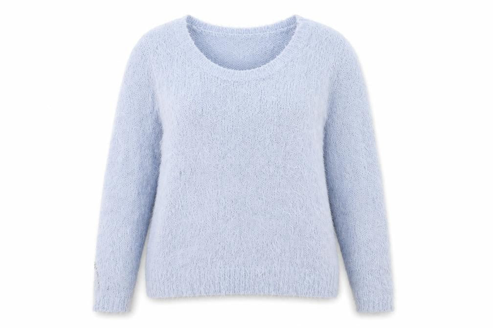 Front view of M&Co women’s blue knit jumper, size UK 14