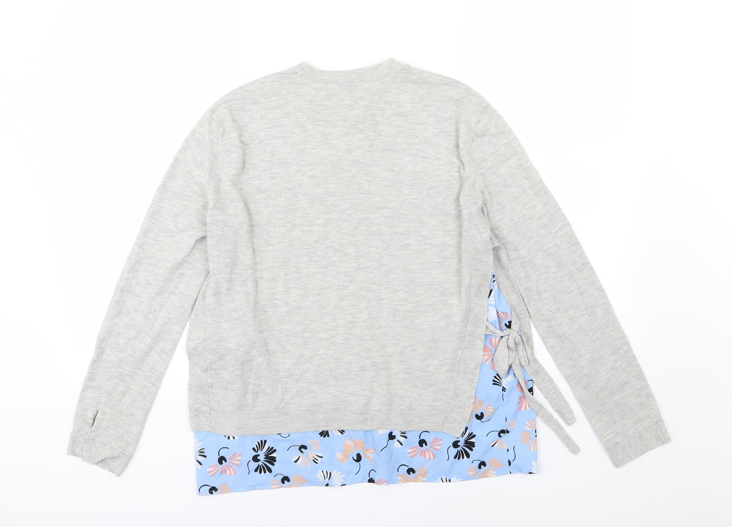 Warehouse Womens Grey Floral Knit Pullover Jumper Size 8