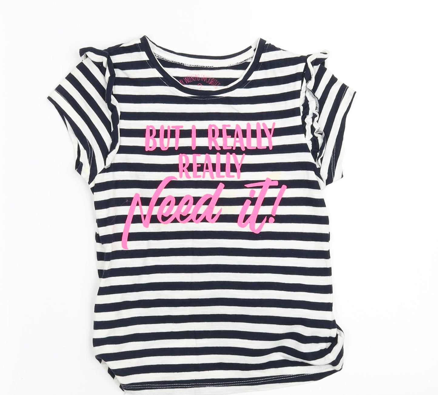 pre worn Girls Black Spotted  Basic T-Shirt Size 7 Years