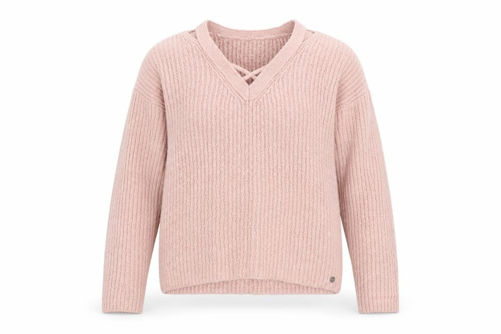 Front view of holiester women’s pink jumper, size S