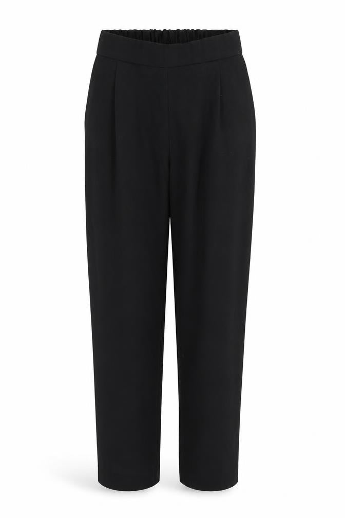 Front view of pullbear women’s black trousers, size S, 24-inch leg