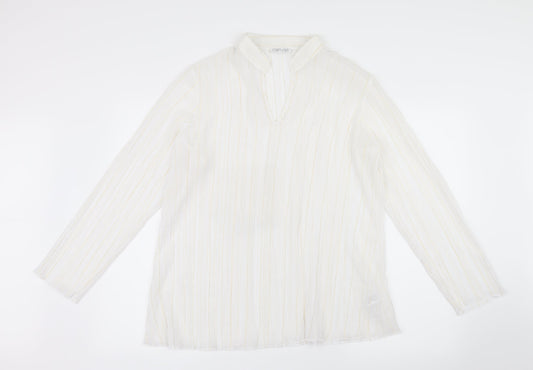 Canvas Womens White Striped Mesh Basic Blouse Size 16