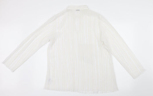 Canvas Womens White Striped Mesh Basic Blouse Size 16