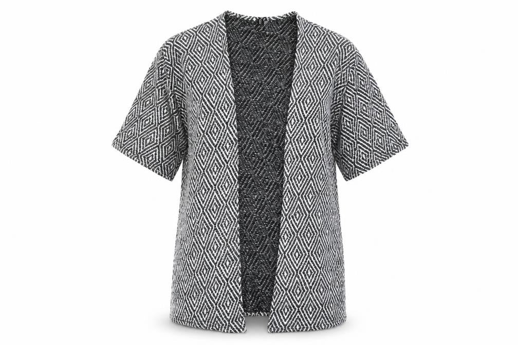 Front view of Divided by H&M women’s black argyle/diamond knit cardigan jumper, size S