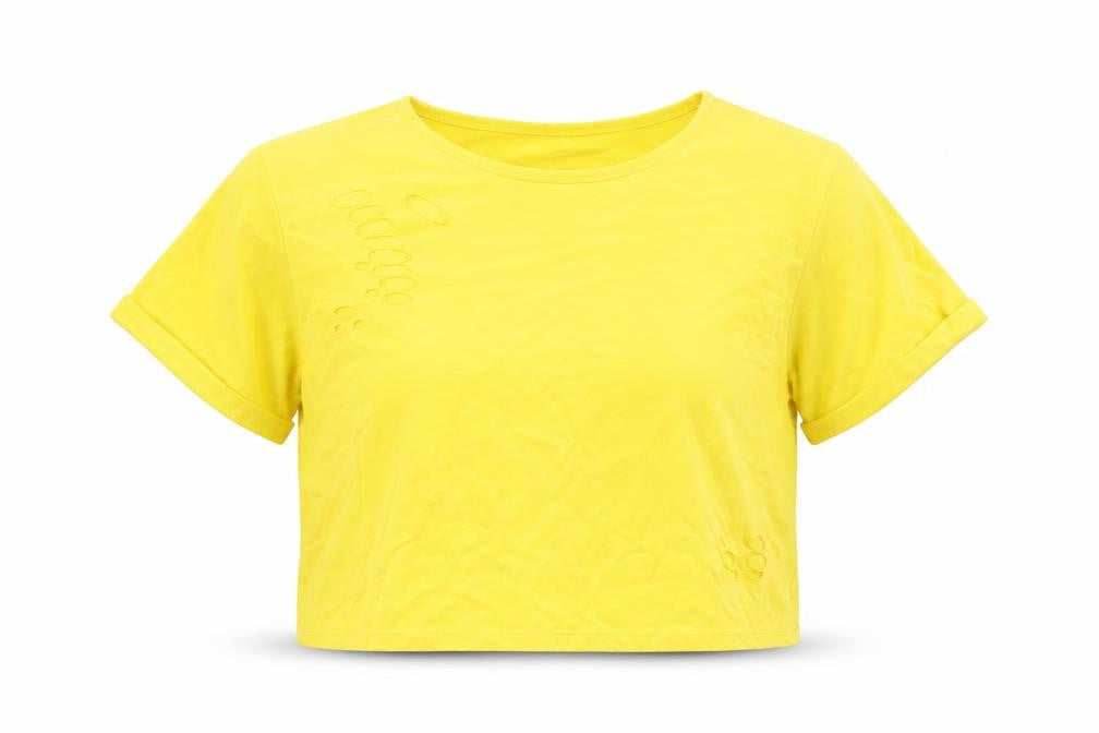 Front view of Select women’s yellow basic t-shirt, size UK 12