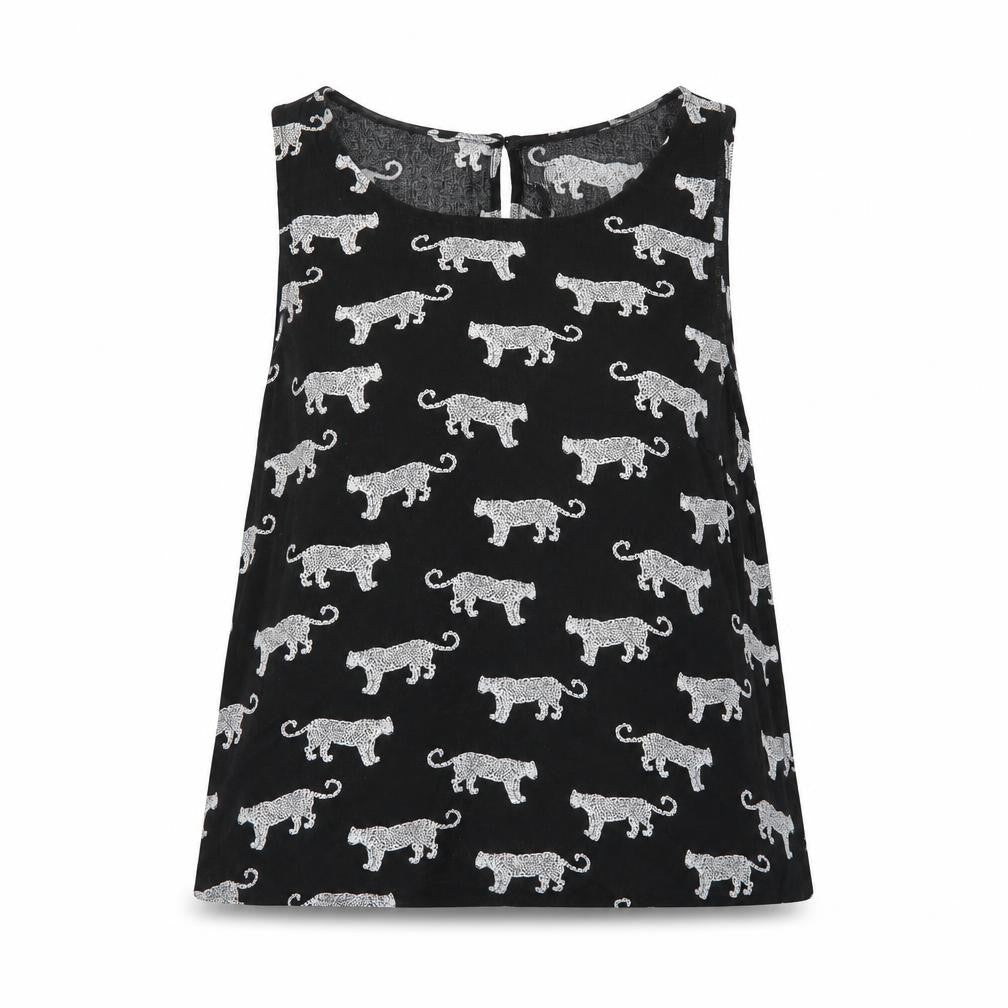 Front view of Divided by H&M women’s black geometric tunic blouse, size UK 8