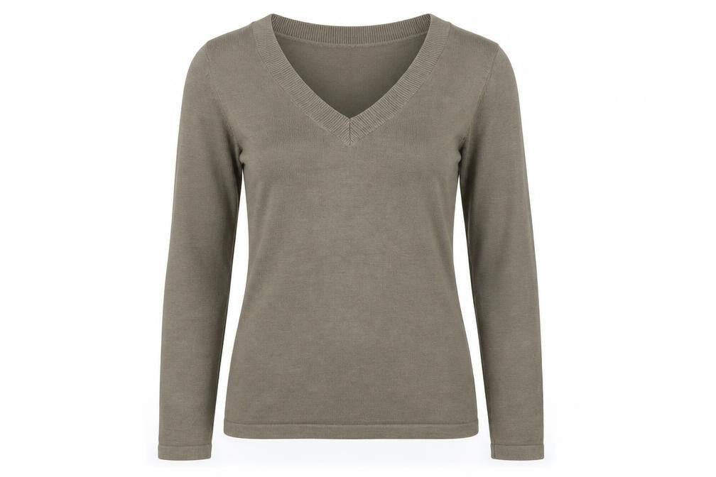 Front view of chrisline women’s beige jumper, size S