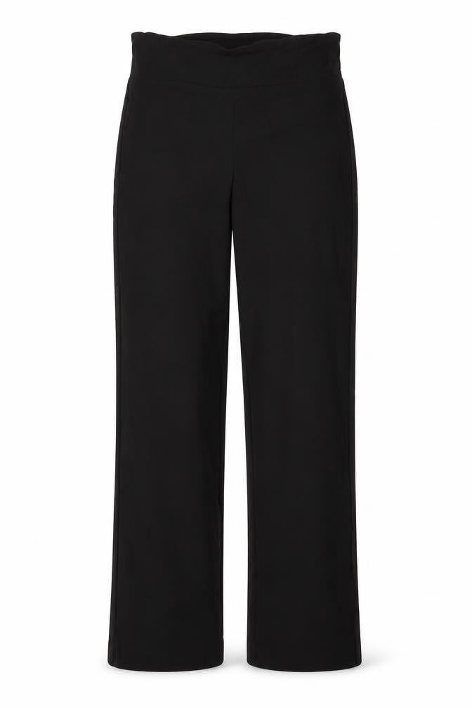 Front view of Preworn women’s black trousers, size UK 12, 28-inch leg