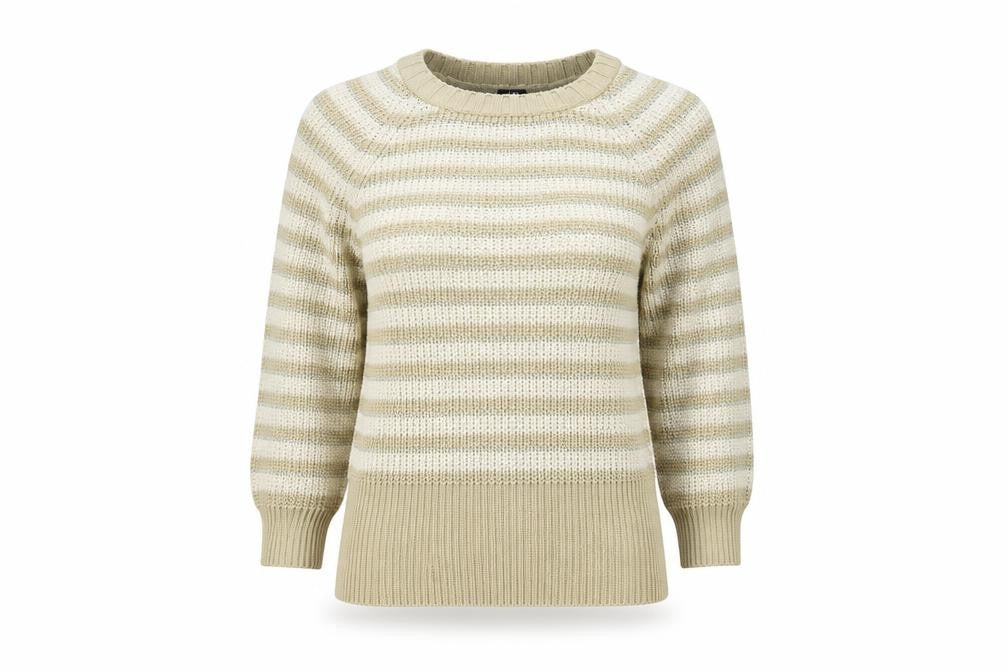 Front view of H&M women’s gold striped jumper, size XS