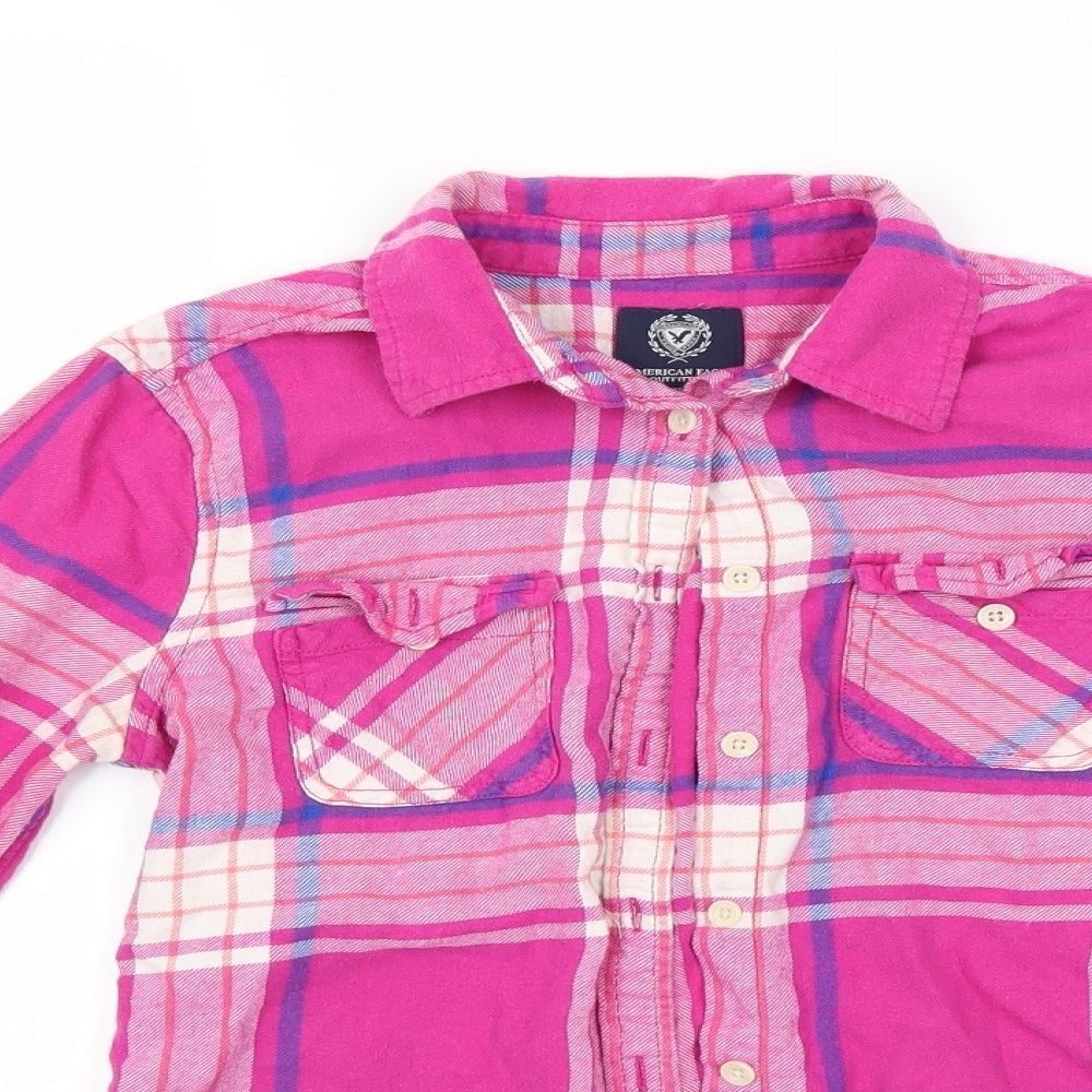 American Eagle Outfitters Womens Pink Check  Basic Button-Up Size XS