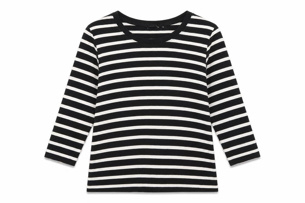 Front view of U women’s black striped jumper, size L