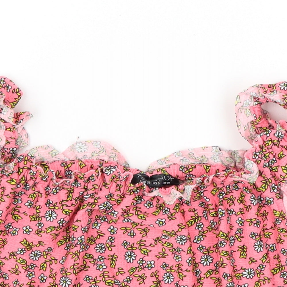 Topshop Womens Red Floral  Cropped T-Shirt Size 10