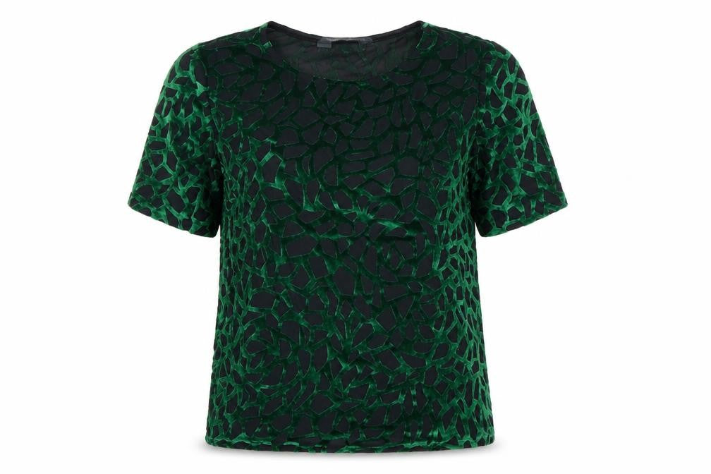 Front view of Dorothy Perkins women’s green basic t-shirt, size UK 8