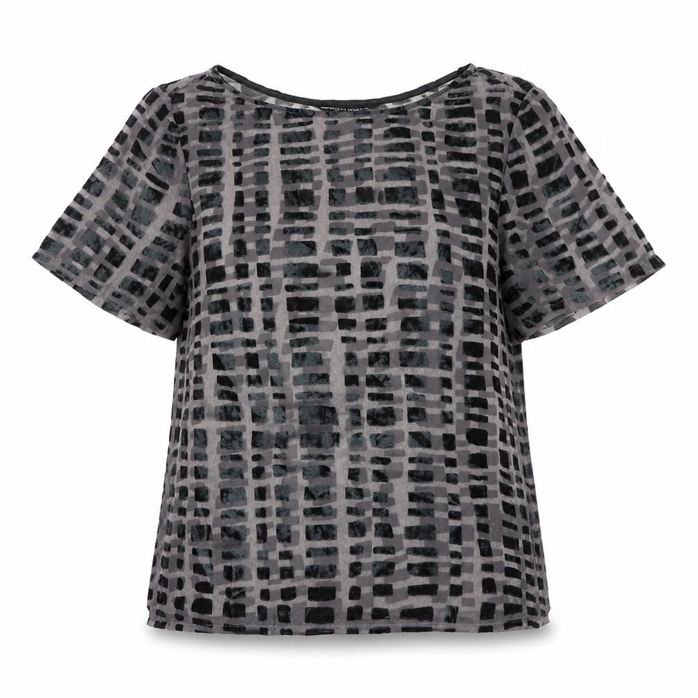 Front view of Dorothy Perkins women’s grey paisley basic blouse, size UK 8