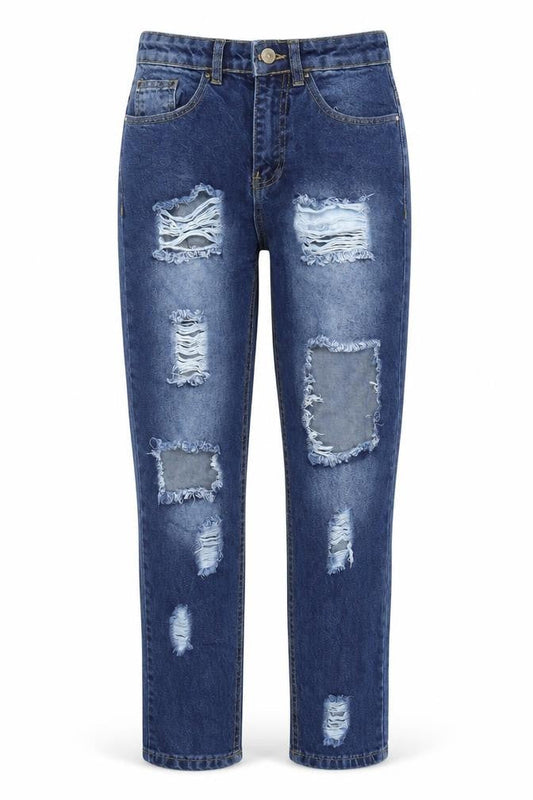 Front view of I SAW IT FIRST women’s blue denim straight jeans, size UK 6, 29-inch leg