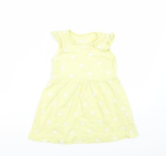 Made for Life Girls Yellow Polka Dot  Basic T-Shirt Size 2 Years