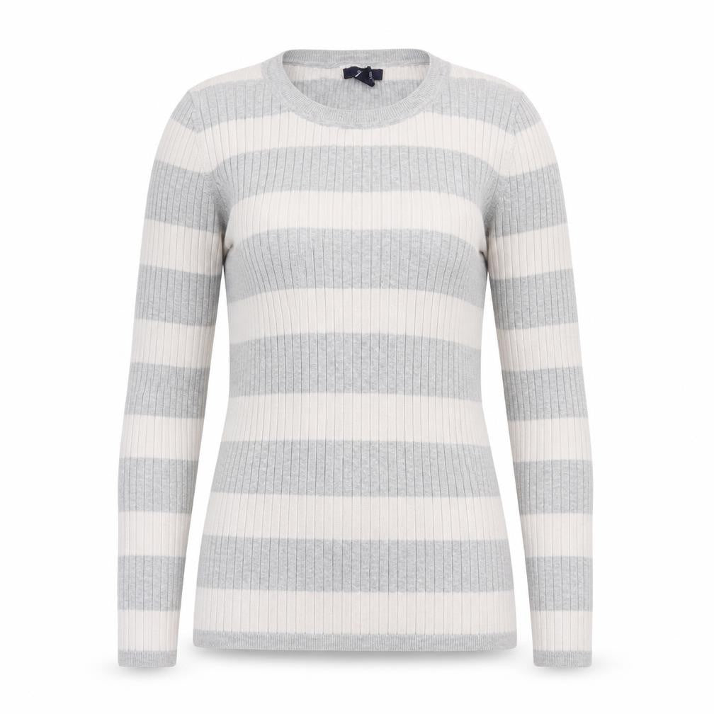 Front view of Gap women’s grey striped jumper, size M