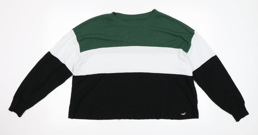 Hollister Womens Green Striped  Pullover Jumper Size L